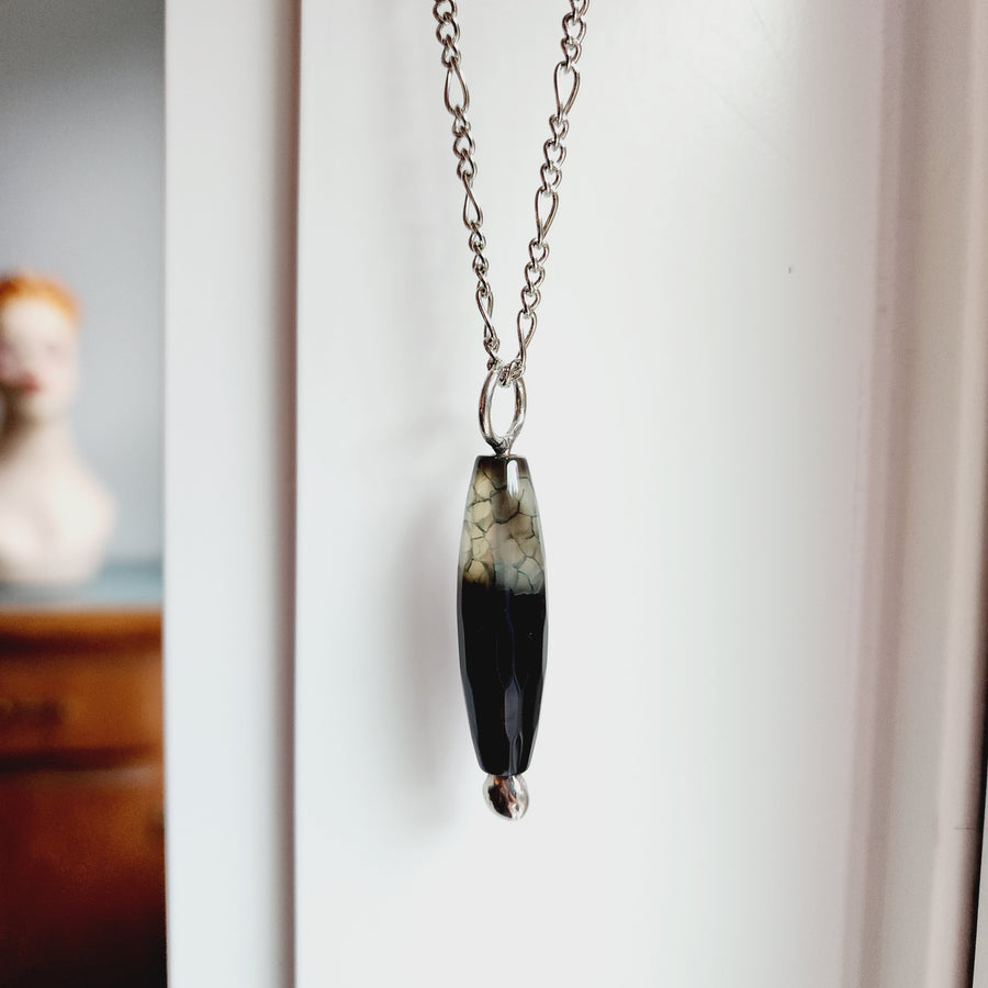 Agate Column Bead Pendant Necklace for Men