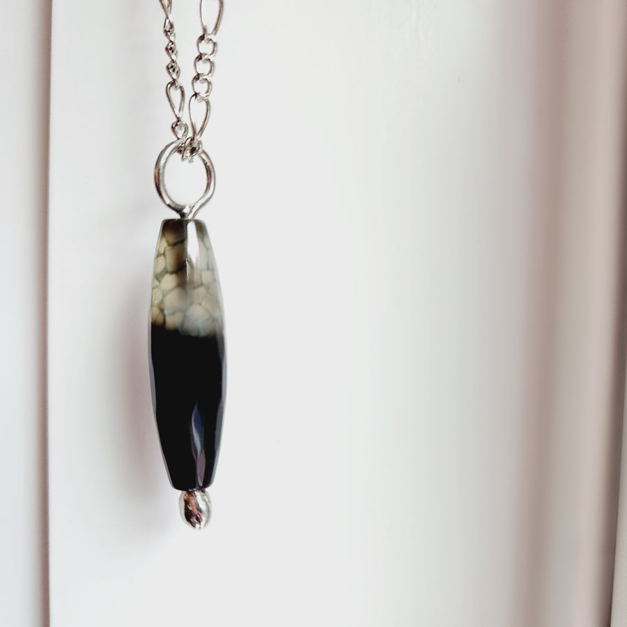 SOLD - Agate Column Bead Pendant Necklace for Men