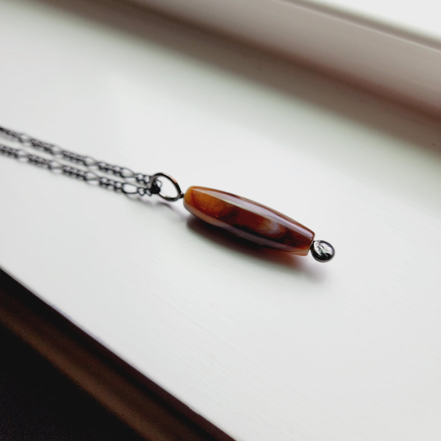 Brown Agate Column Bead Pendant Necklace for Men