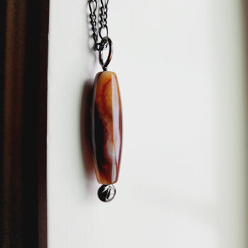 Brown Agate Column Bead Pendant Necklace for Men