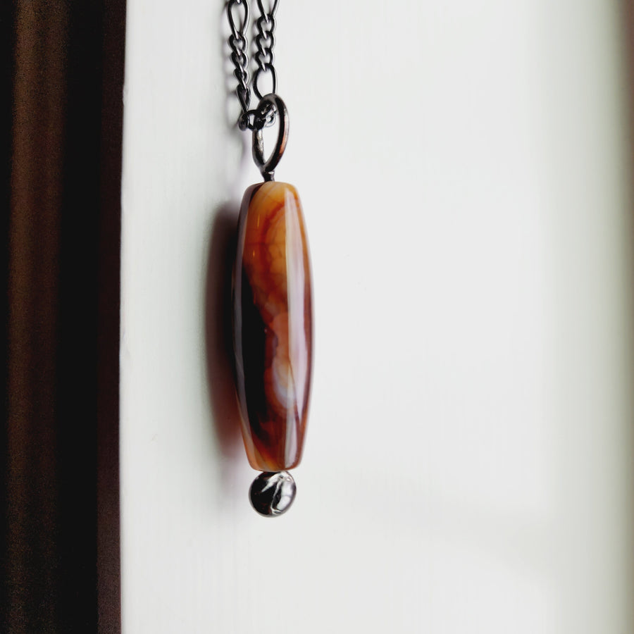 Brown Agate Column Bead Pendant Necklace for Men