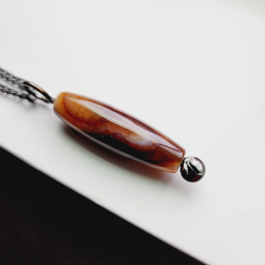 Brown Agate Column Bead Pendant Necklace for Men