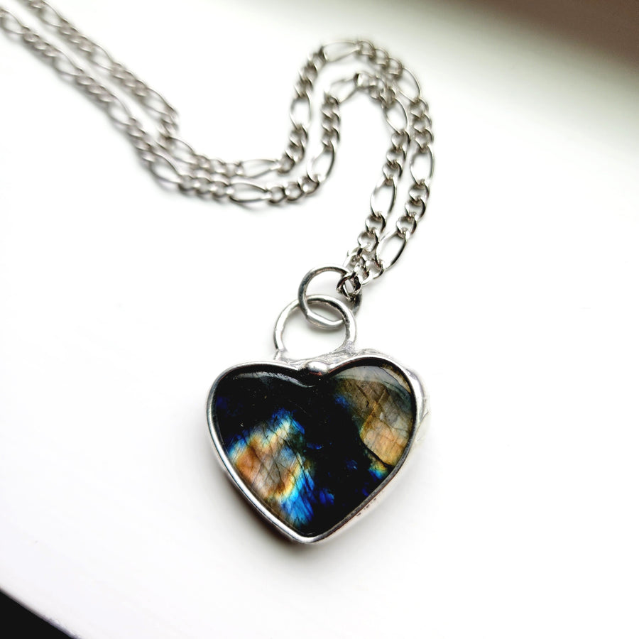 Labradorite Heart Pendant Necklace - SOLD
