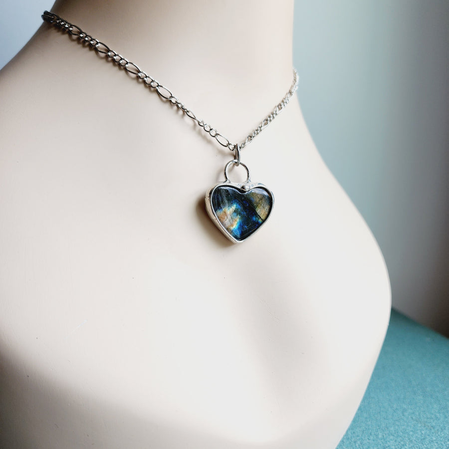 Labradorite Heart Pendant Necklace - SOLD