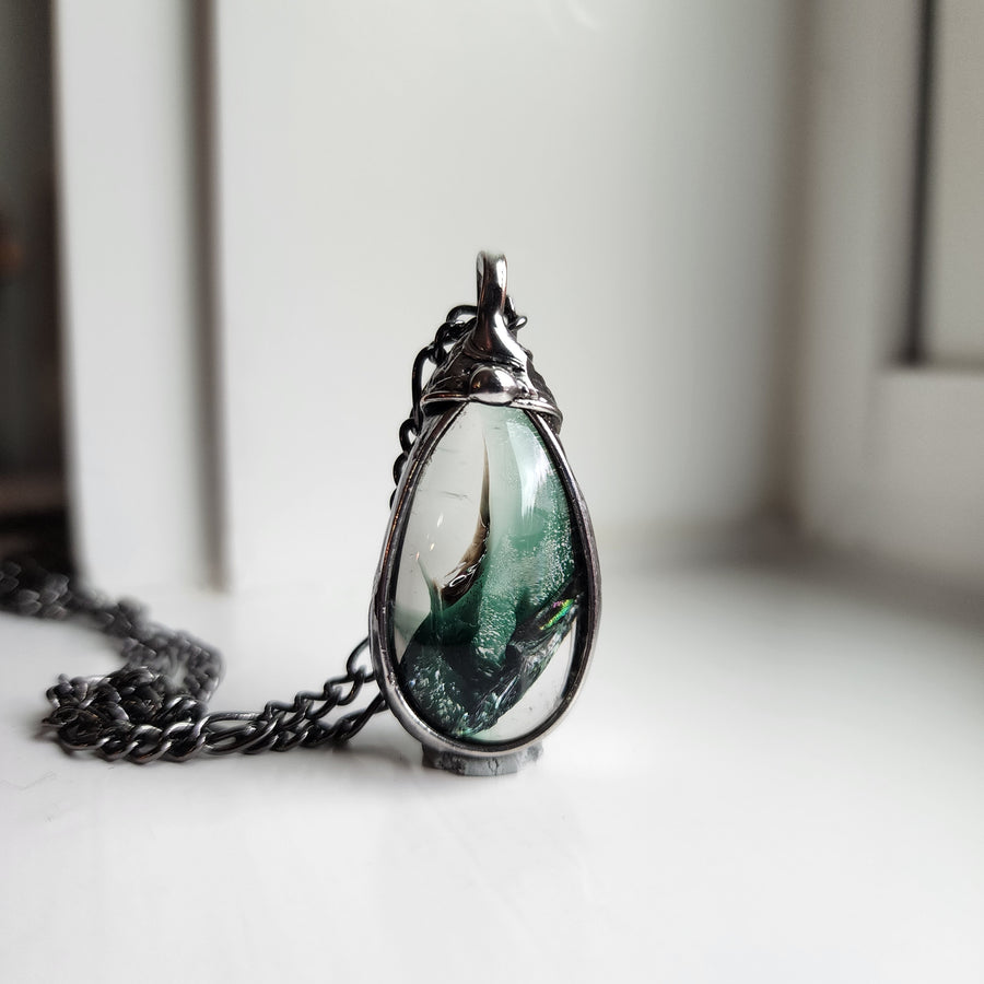 Polished Quartz Necklace, Fractured Dyed, Unique Gemstone - SOLD