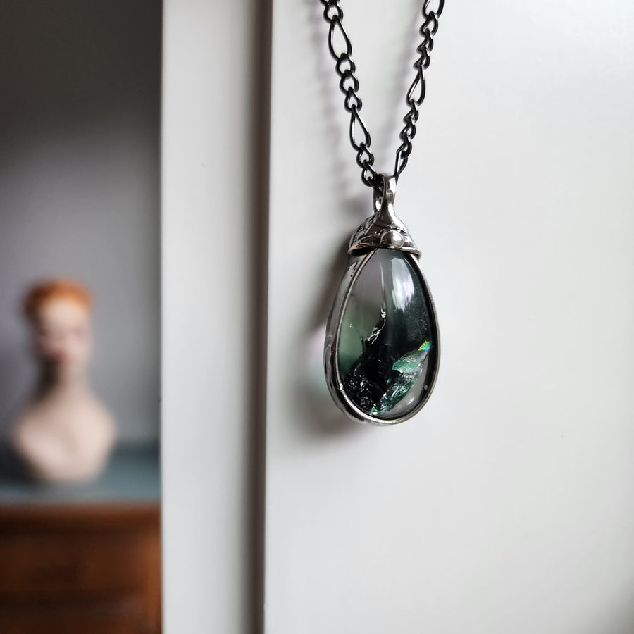 Polished Quartz Necklace, Fractured Dyed, Unique Gemstone - SOLD