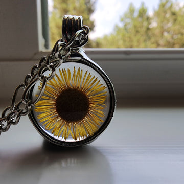 Small Aster Pendant Necklace, Sunflower Yellow Necklace