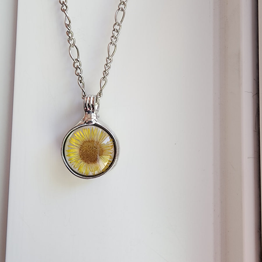 Small Aster Pendant Necklace, Sunflower Yellow Necklace