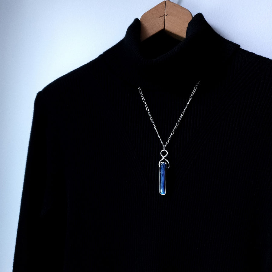 Long Cobalt Blue Labradorite Bar Pendant