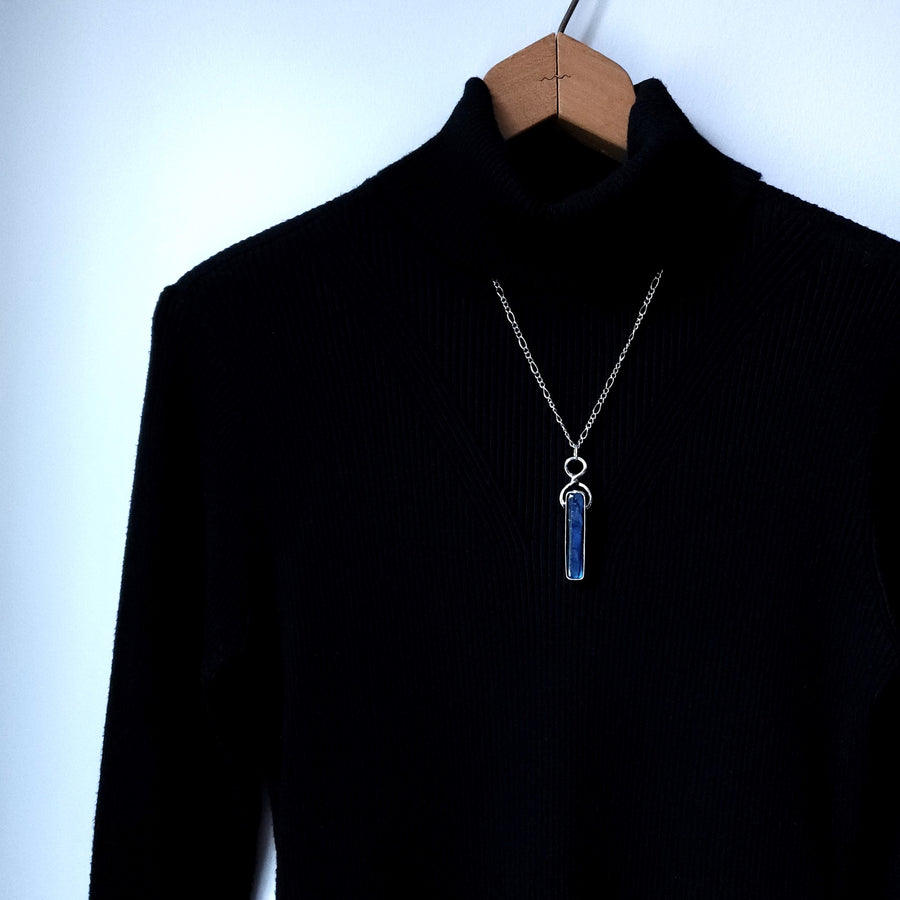 Long Cobalt Blue Labradorite Bar Pendant