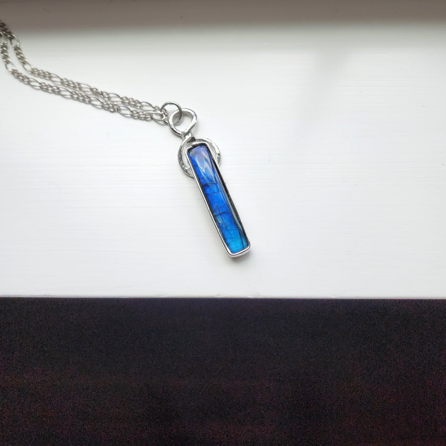 Long Cobalt Blue Labradorite Bar Pendant