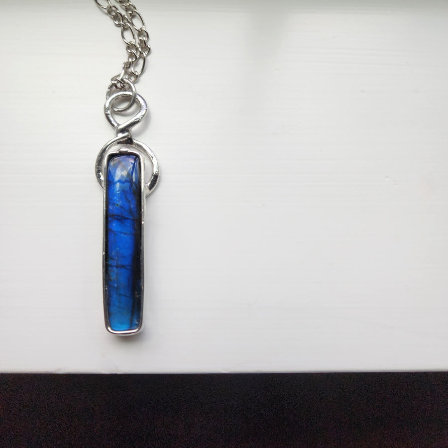 Long Cobalt Blue Labradorite Bar Pendant
