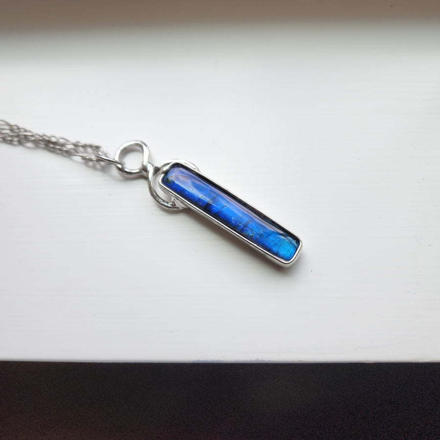 Long Cobalt Blue Labradorite Bar Pendant