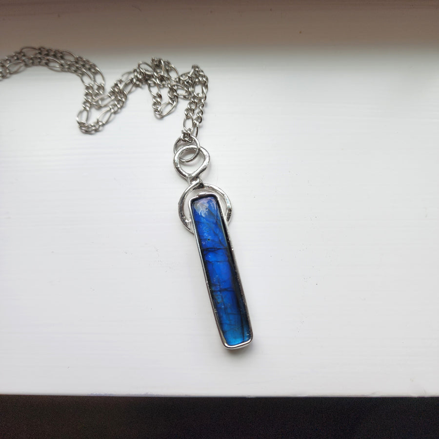 Long Cobalt Blue Labradorite Bar Pendant