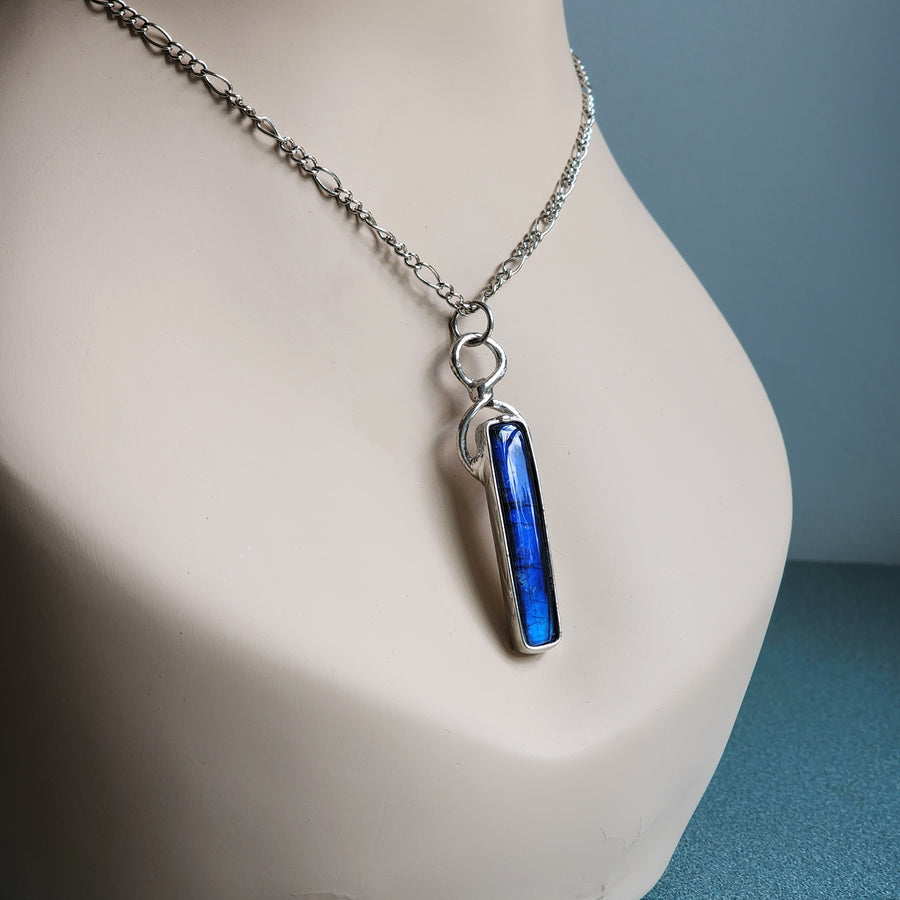 Long Cobalt Blue Labradorite Bar Pendant