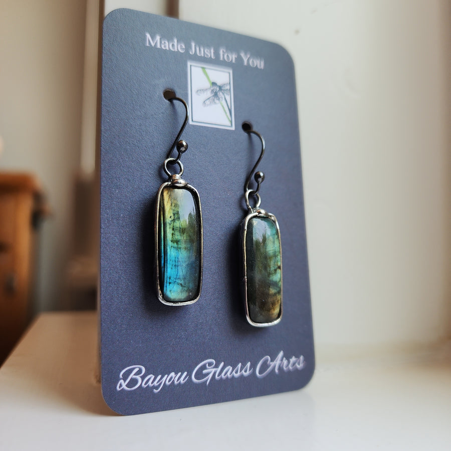 Rectangle Labradorite Earrings - SOLD