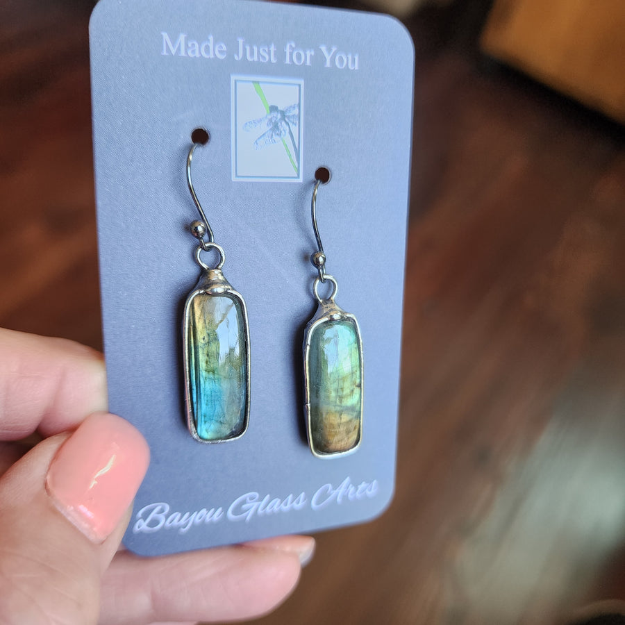 Rectangle Labradorite Earrings - SOLD