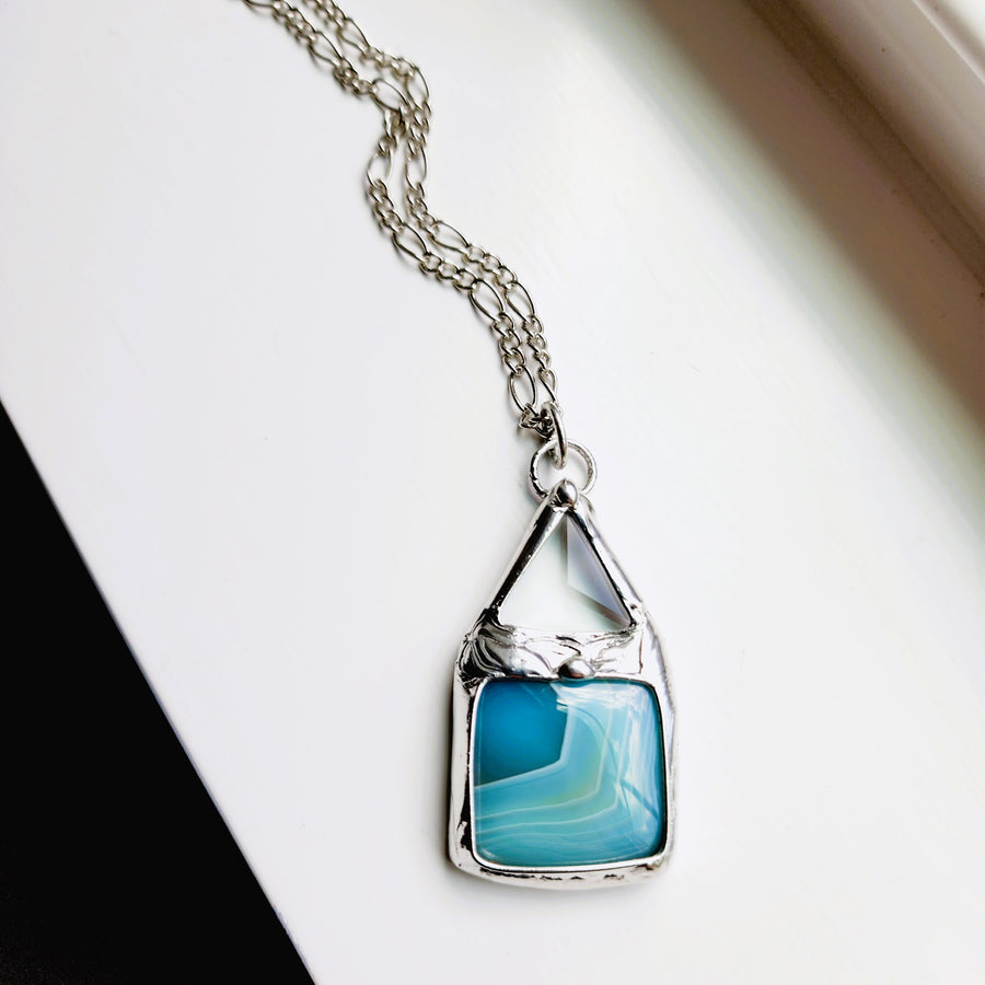 Blue Square Agate with Triangle Bevel - SOLD