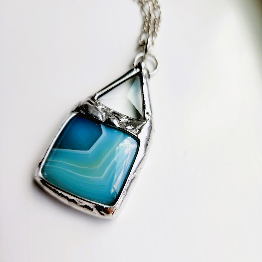 Blue Square Agate with Triangle Bevel - SOLD