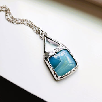 Blue Square Agate with Triangle Bevel - SOLD