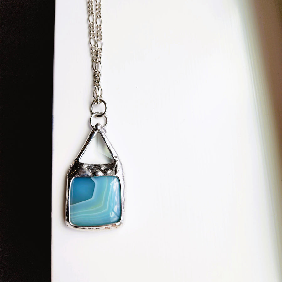 Blue Square Agate with Triangle Bevel - SOLD