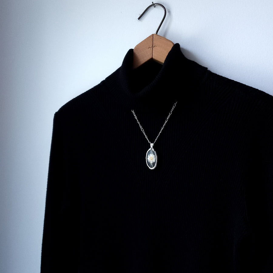 SOLD - Black Stained Glass with Tiny Daisy Pendant