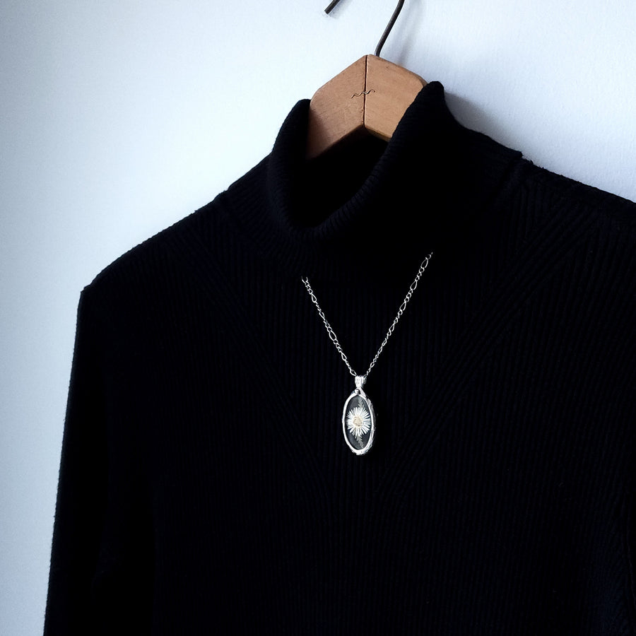 SOLD - Black Stained Glass with Tiny Daisy Pendant