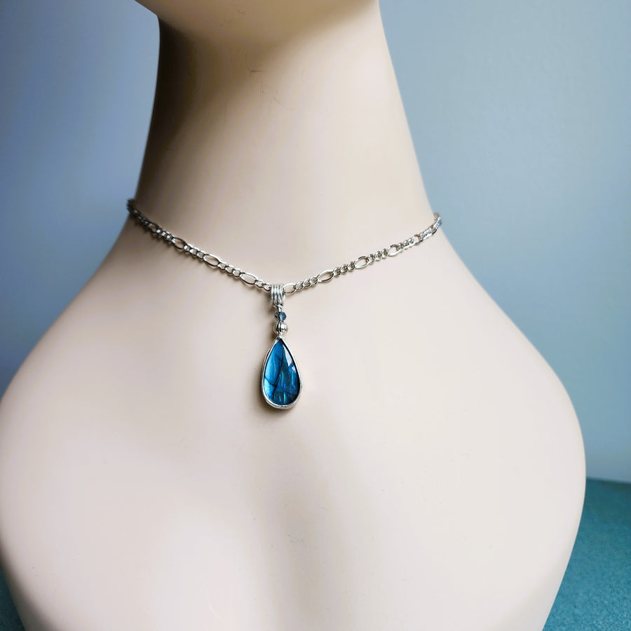 Cobalt Blue Labradorite Pendant with Crystal Bead - SOLD