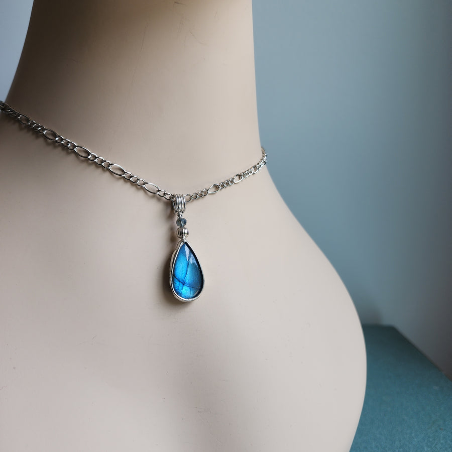 Cobalt Blue Labradorite Pendant with Crystal Bead - SOLD