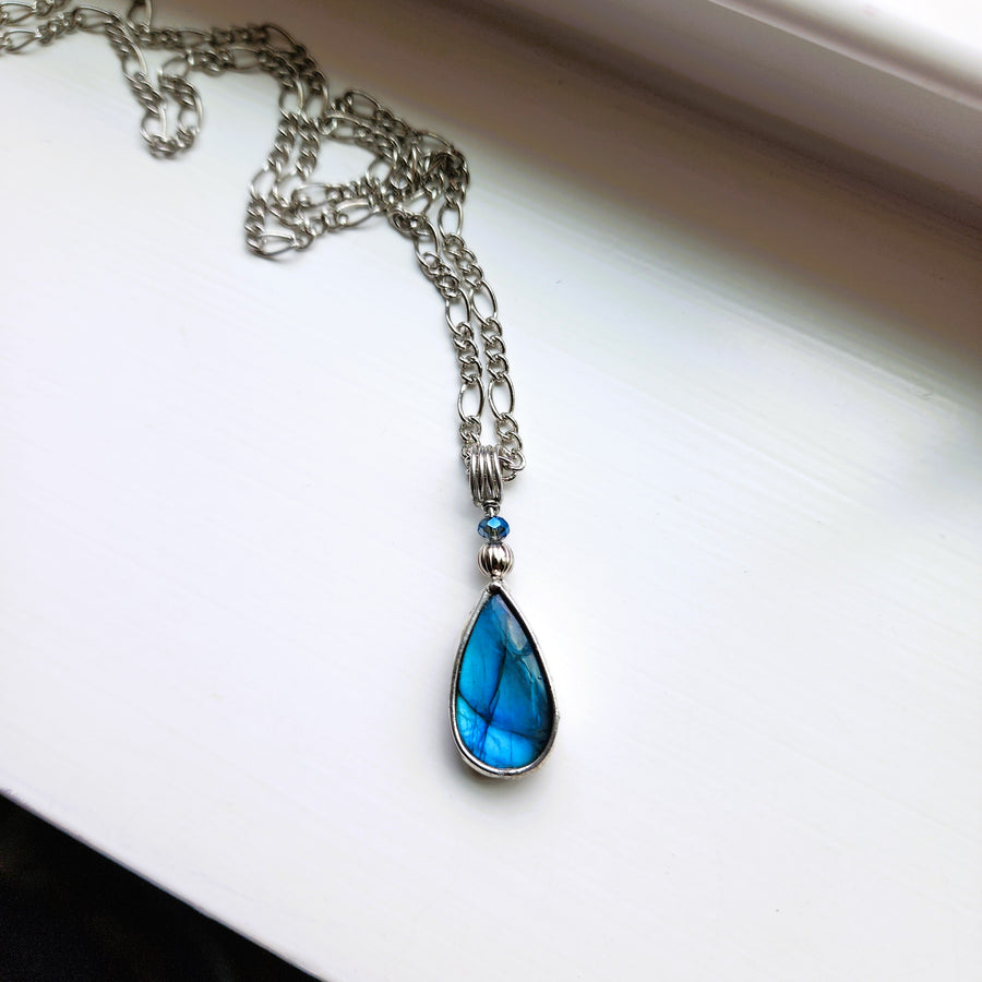 Cobalt Blue Labradorite Pendant with Crystal Bead - SOLD