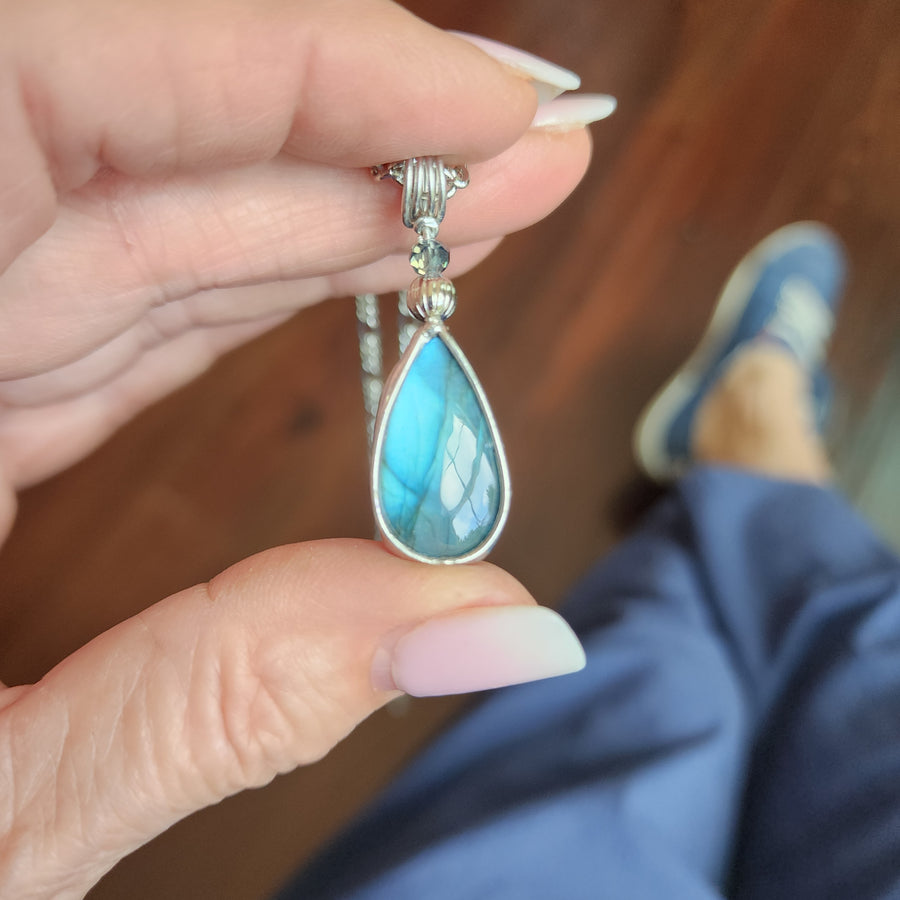 Cobalt Blue Labradorite Pendant with Crystal Bead - SOLD