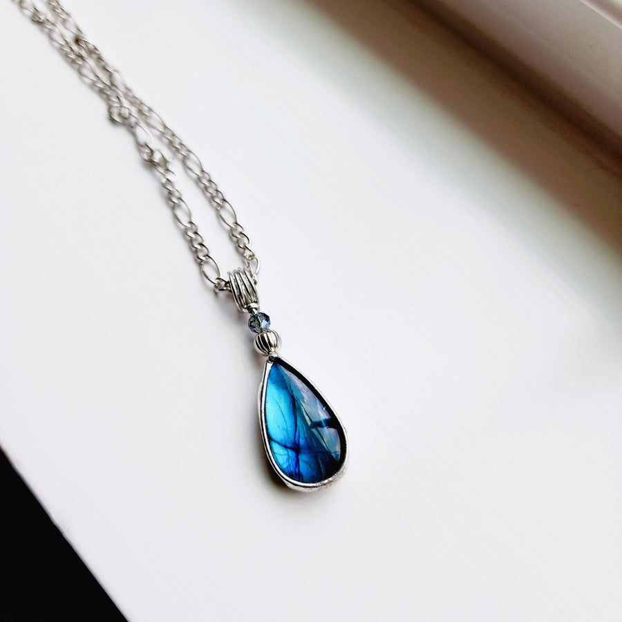 Cobalt Blue Labradorite Pendant with Crystal Bead - SOLD