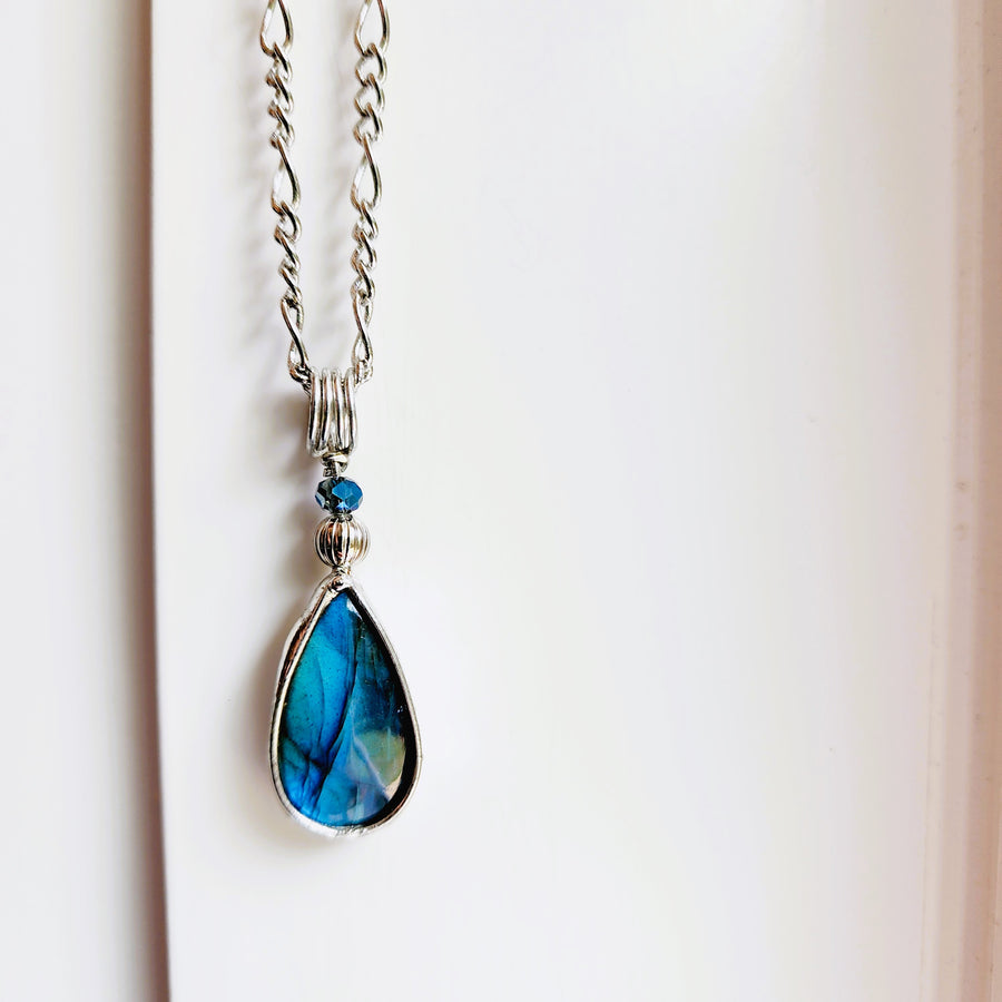 Cobalt Blue Labradorite Pendant with Crystal Bead - SOLD