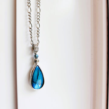 Cobalt Blue Labradorite Pendant with Crystal Bead - SOLD