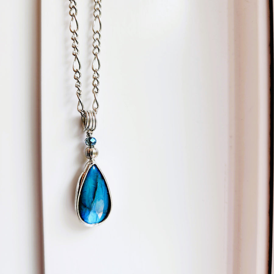 Cobalt Blue Labradorite Pendant with Crystal Bead - SOLD
