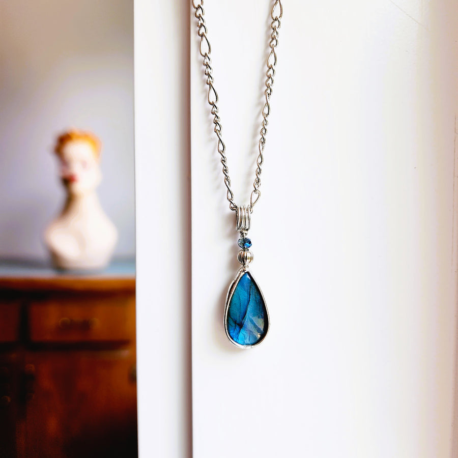 Cobalt Blue Labradorite Pendant with Crystal Bead - SOLD