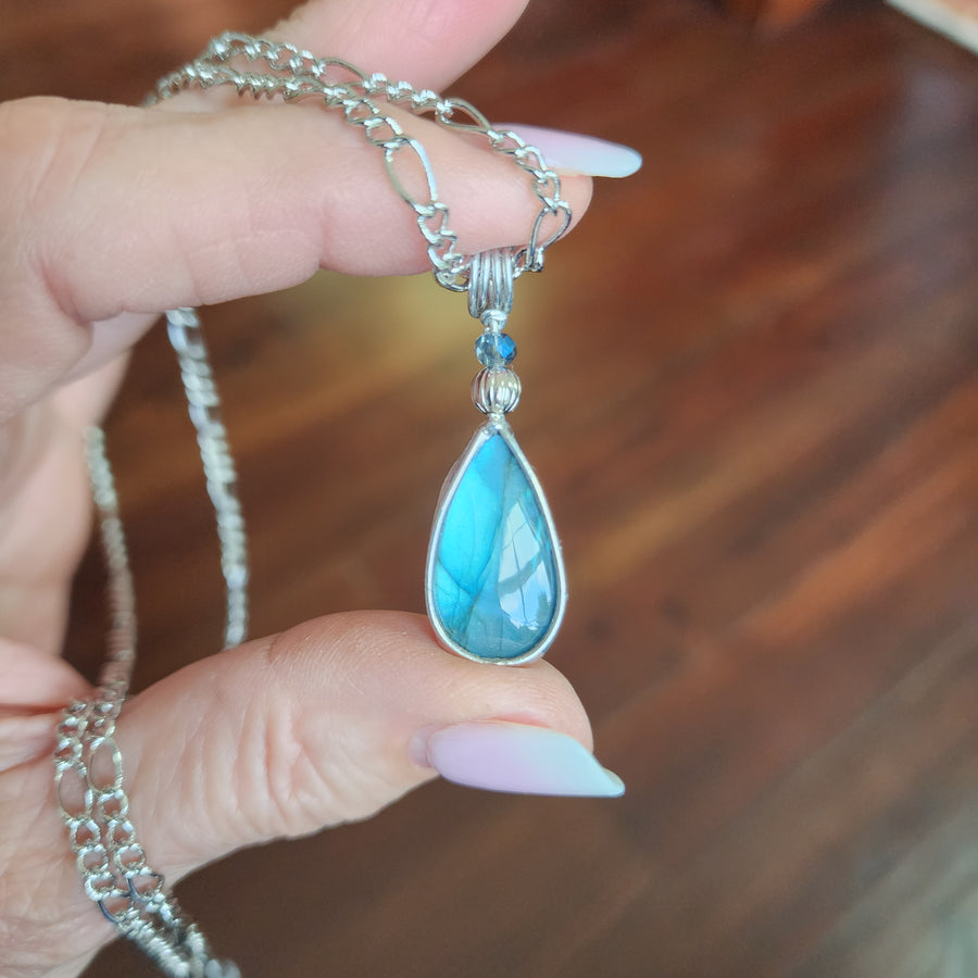Cobalt Blue Labradorite Pendant with Crystal Bead - SOLD