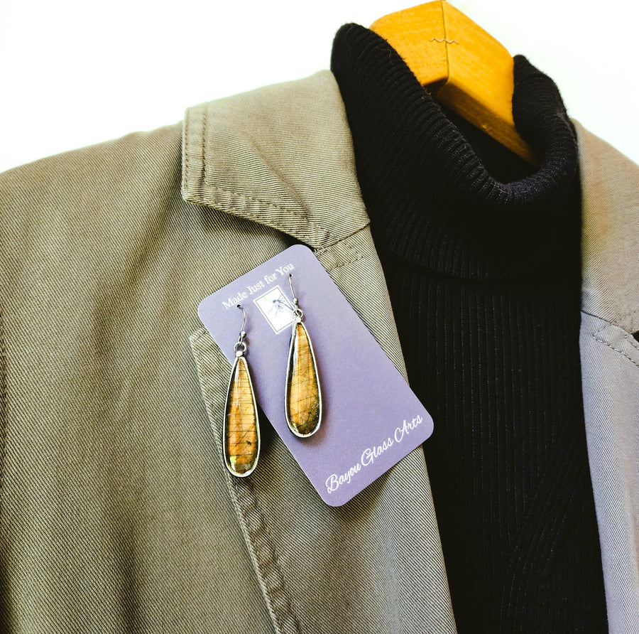SOLD - Long Pear Shaped Labradorite Earrings