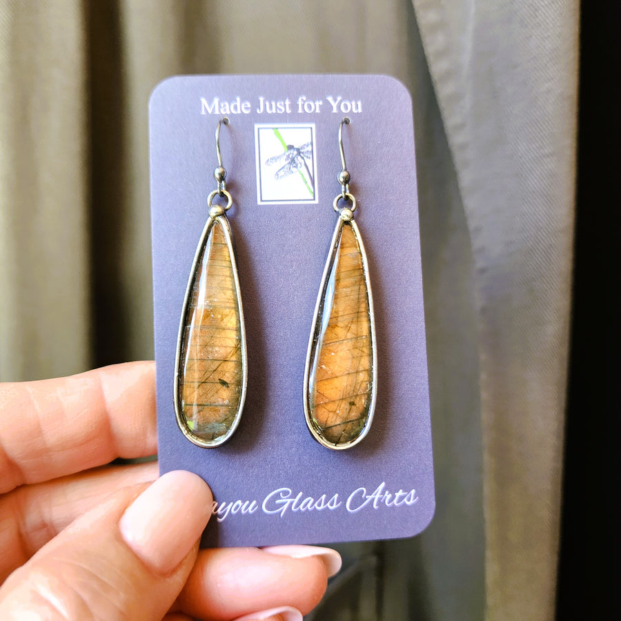 SOLD - Long Pear Shaped Labradorite Earrings