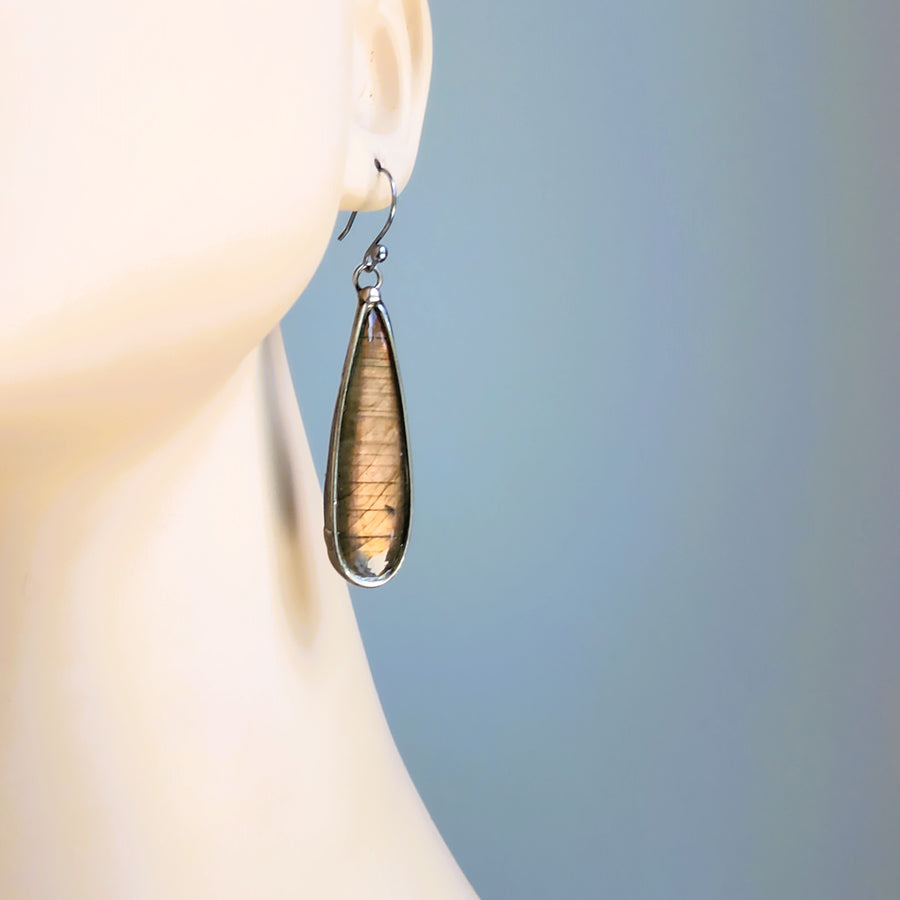 SOLD - Long Pear Shaped Labradorite Earrings