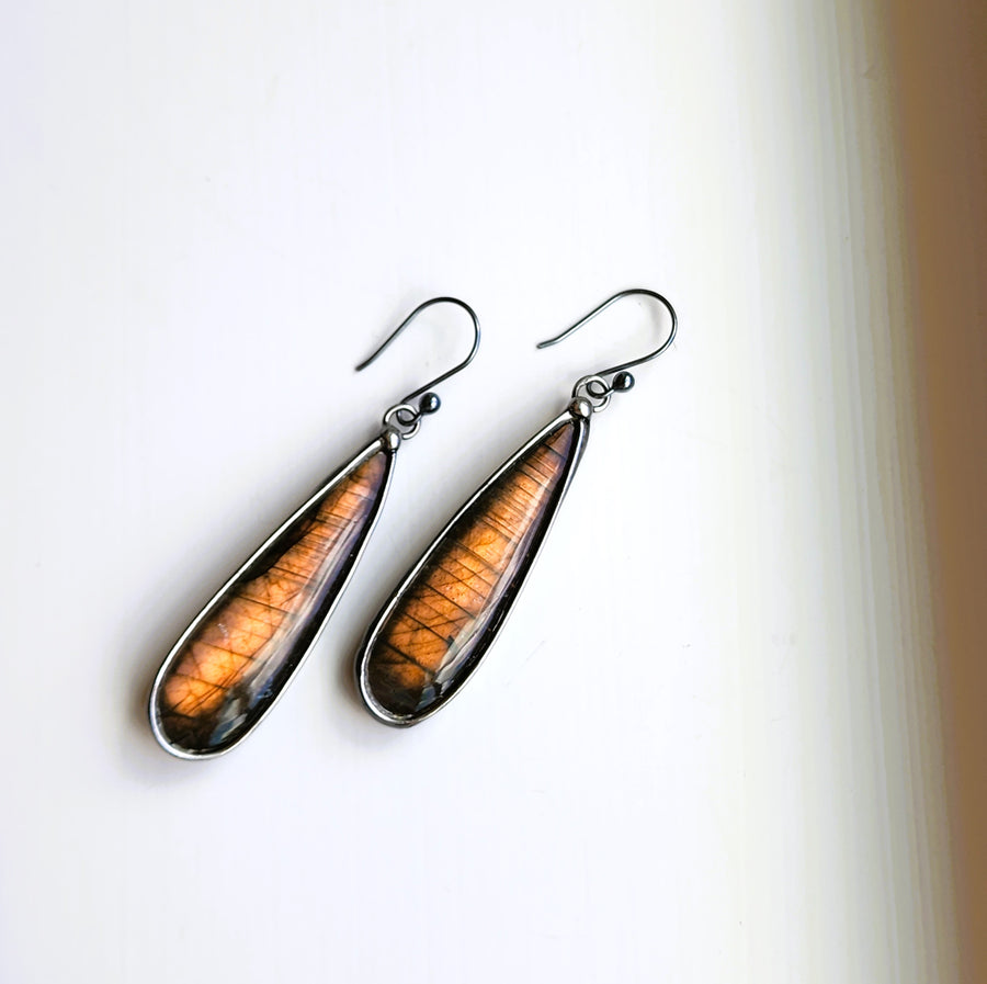 SOLD - Long Pear Shaped Labradorite Earrings