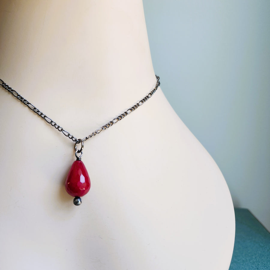 Faceted Red Jade Drop Pendant