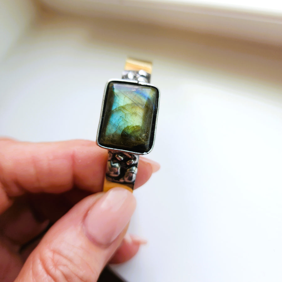 Labradorite and Brass Cuff Bracelet