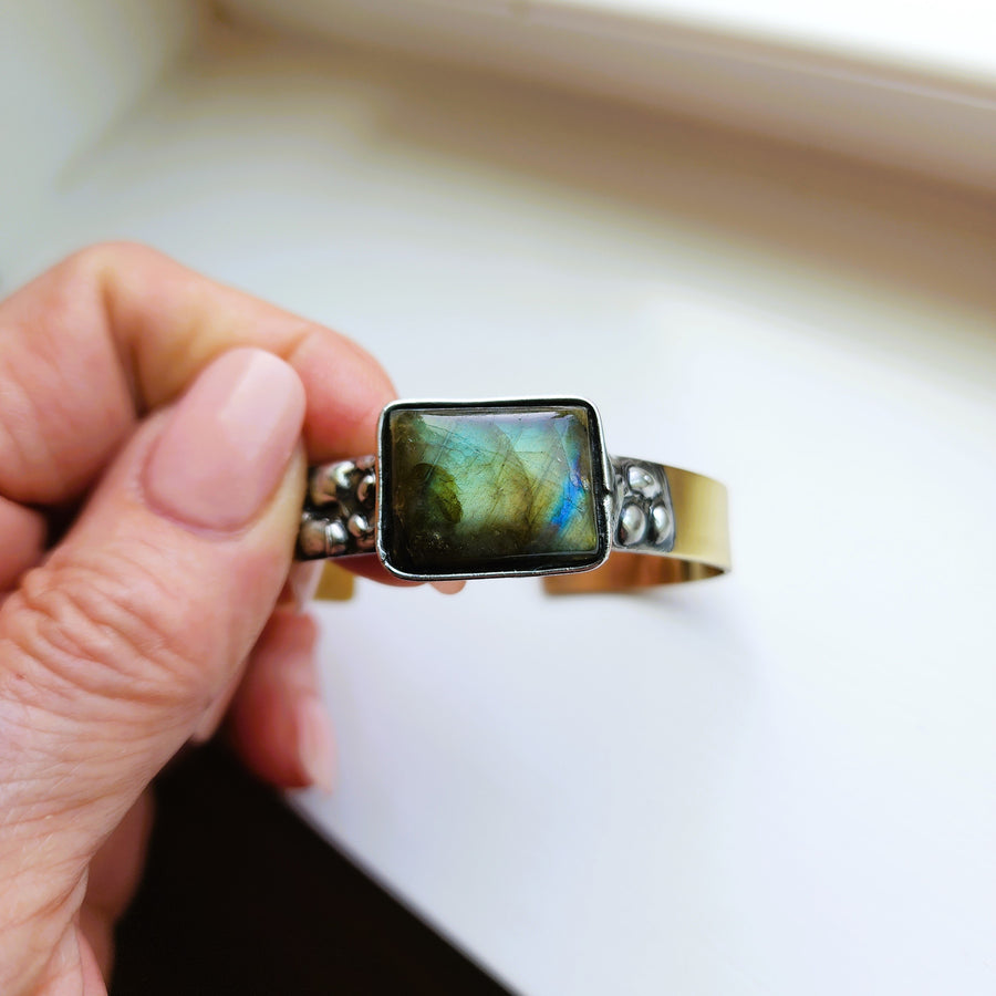 Labradorite and Brass Cuff Bracelet