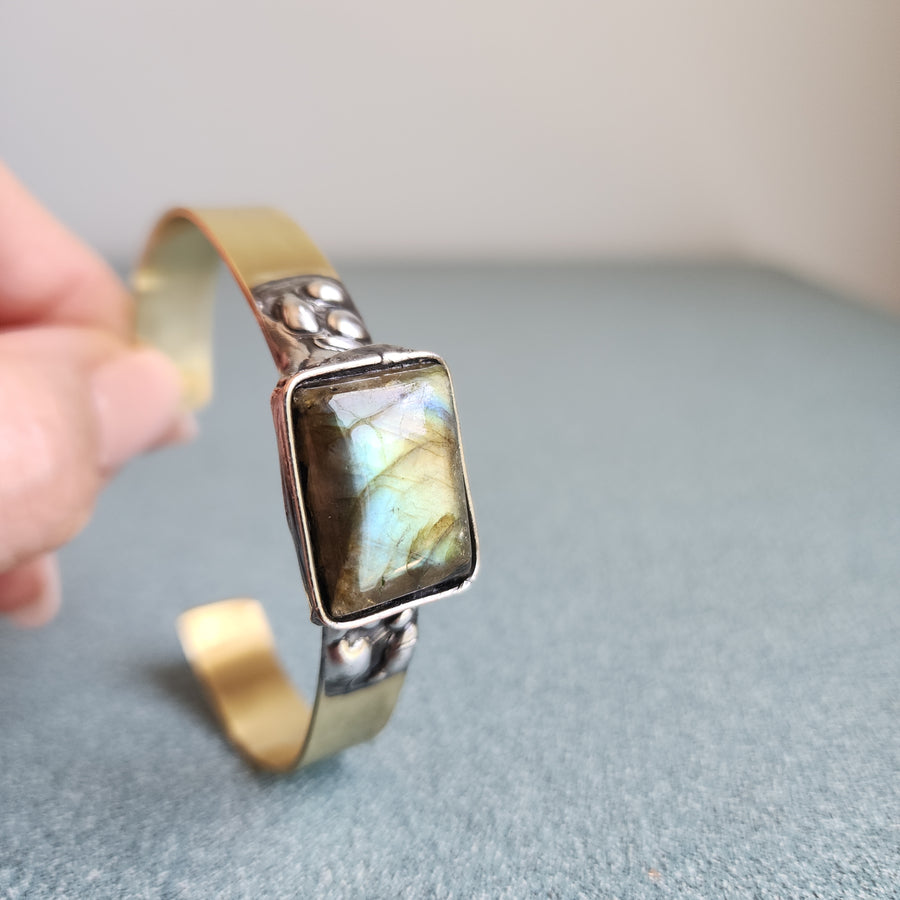 Labradorite and Brass Cuff Bracelet