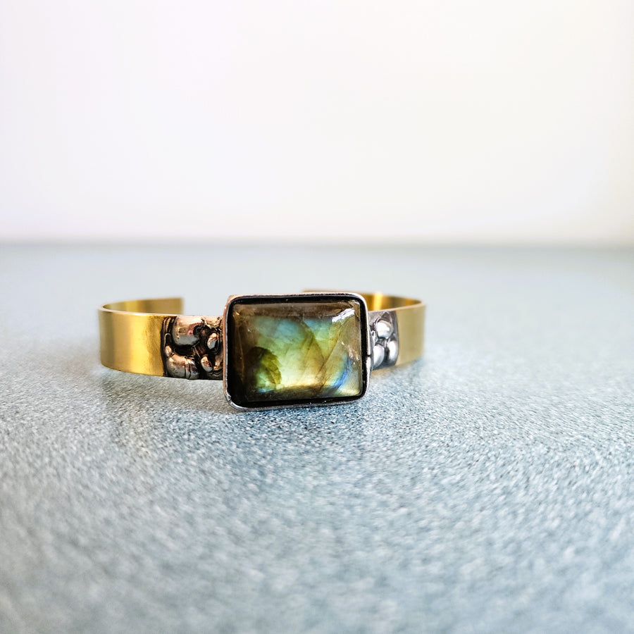 Labradorite and Brass Cuff Bracelet