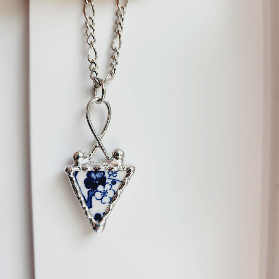 Repurposed Blue & White Porcelain Pendant