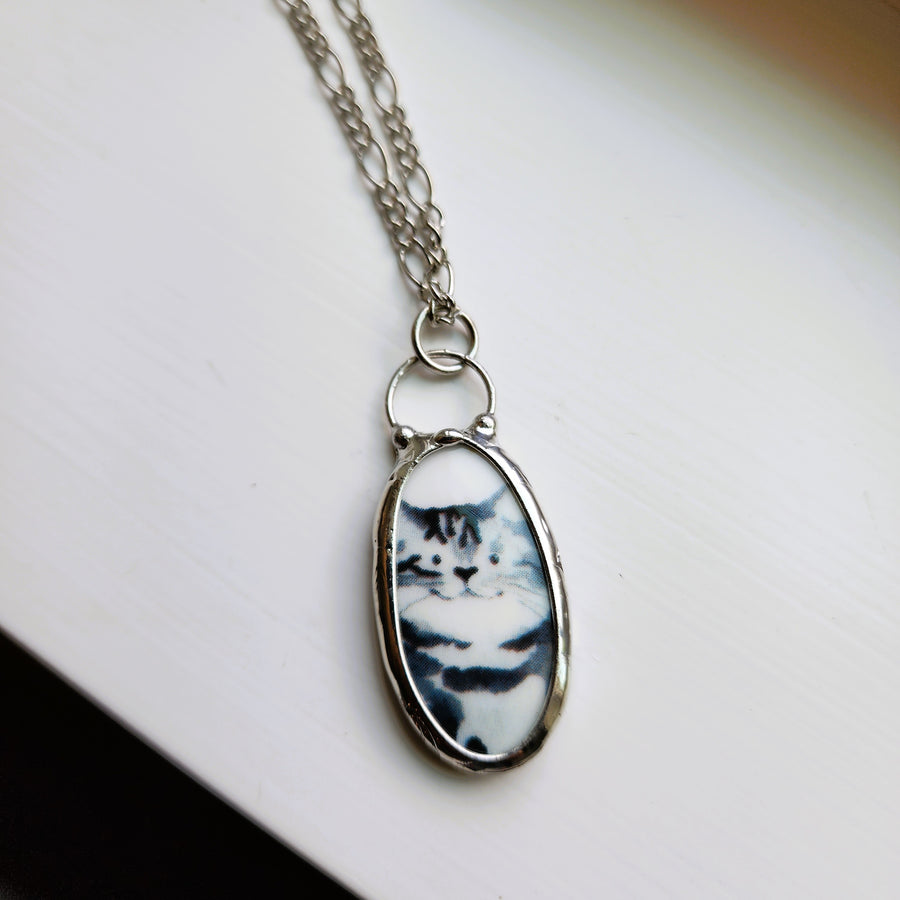 Cat Jewelry, Porcelain Broken China Pendants, The Cats