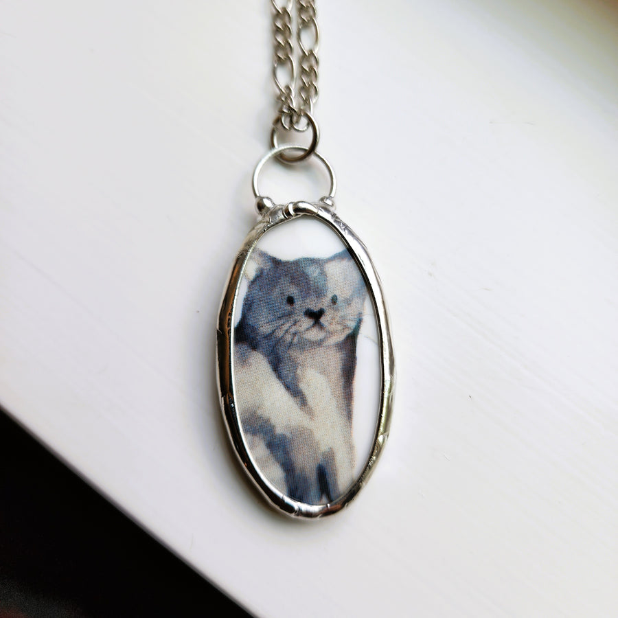 Cat Jewelry, Porcelain Broken China Pendants, The Cats