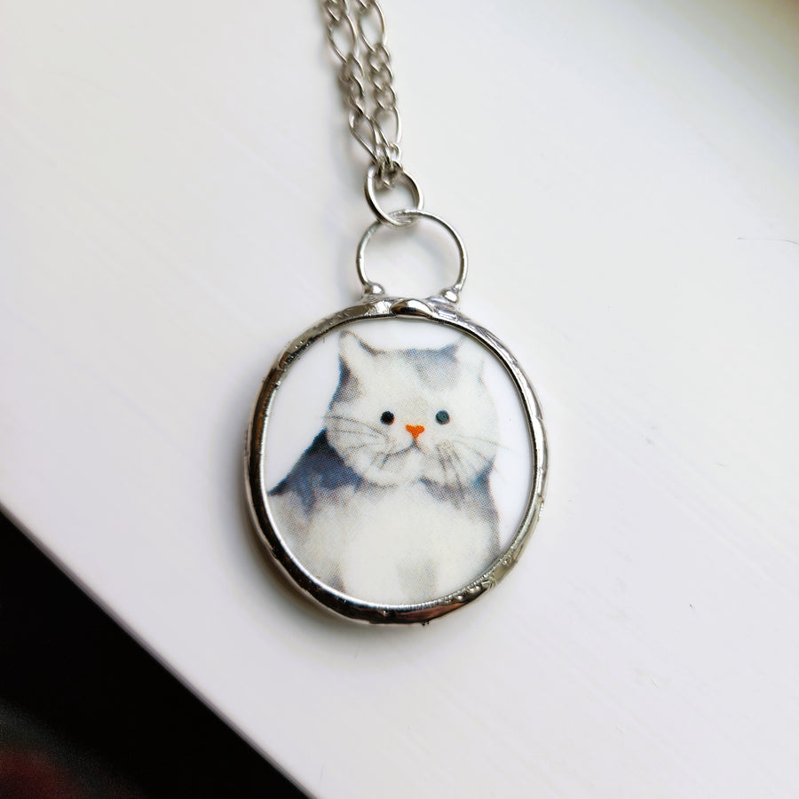 Cat Jewelry, Porcelain Broken China Pendants, The Cats